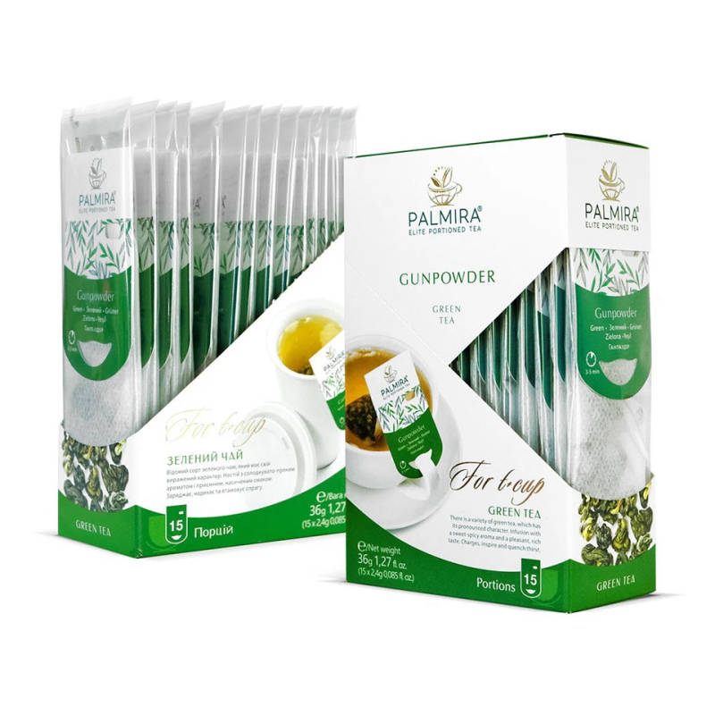 Palmira Gunpowder – luksusowa zielona herbata liściasta w saszetkach do filiżanek