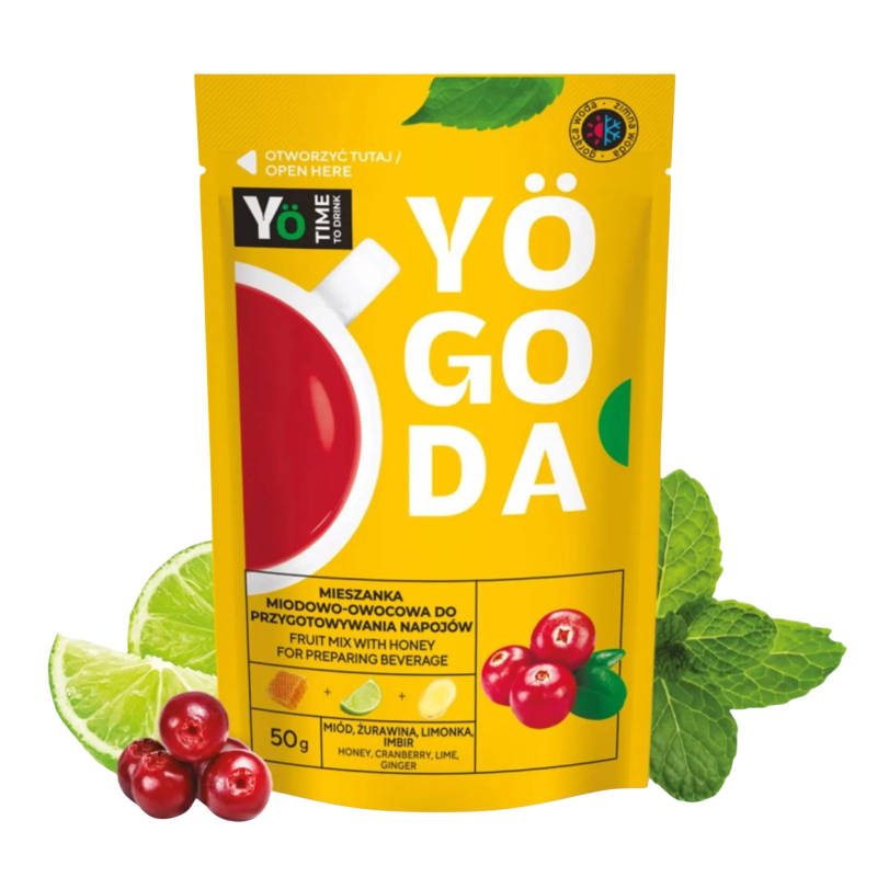 Herbata owocowa Yogoda Żurawina bez cukru, miód, limonka, imbir, koncentrat, mieszanka, napój