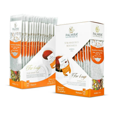Palmira Strawberry Rooibos – luksusowa ziołowa herbata liściasta w saszetkach do filiżanek