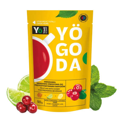 Herbata owocowa Yogoda Żurawina bez cukru, miód, limonka, imbir, koncentrat, mieszanka, napój